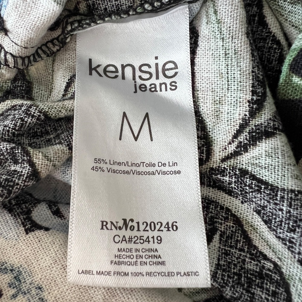 Kensie Floral Linen Blend Tie Front Crop Pants Women M Blue Blk Floral Tropical - Picture 8 of 10